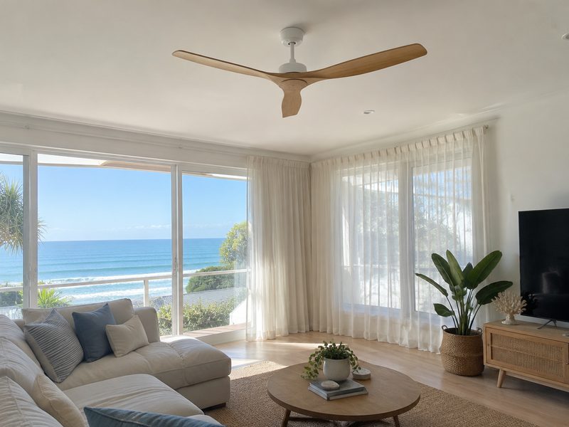 Ceiling fan with timber blades