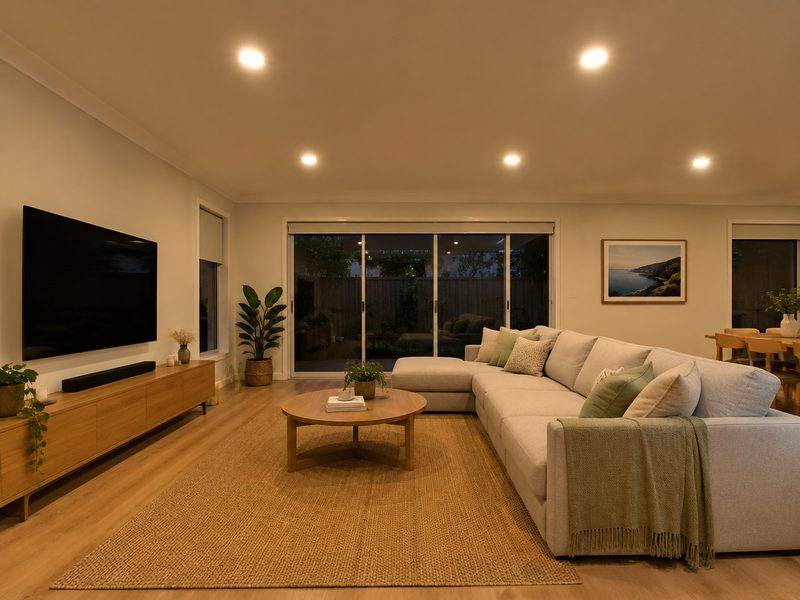 LED downlights in a living room