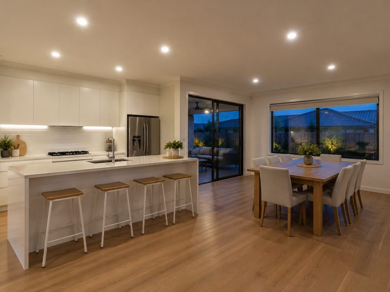 LED downlights in a kitchen and dining area