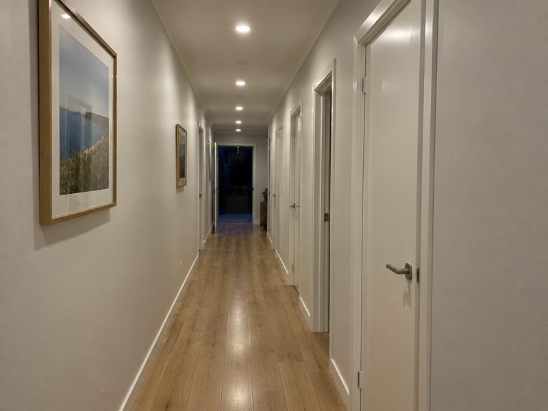 LED downlights in a hallway