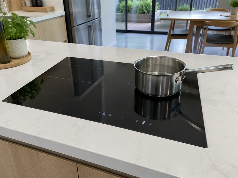 Induction cooktop in a kitchen bench