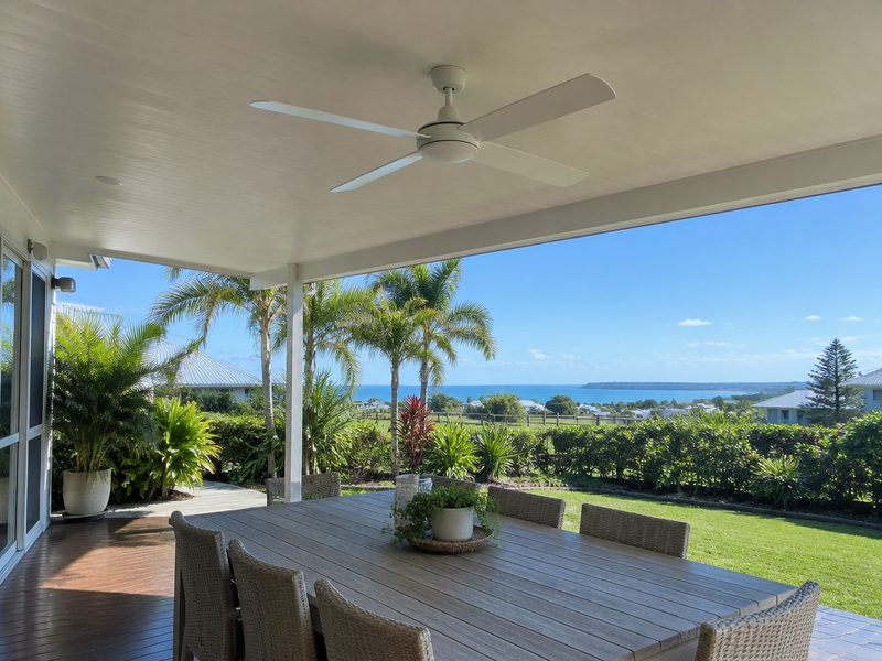 Outdoor fan on a covered patio
