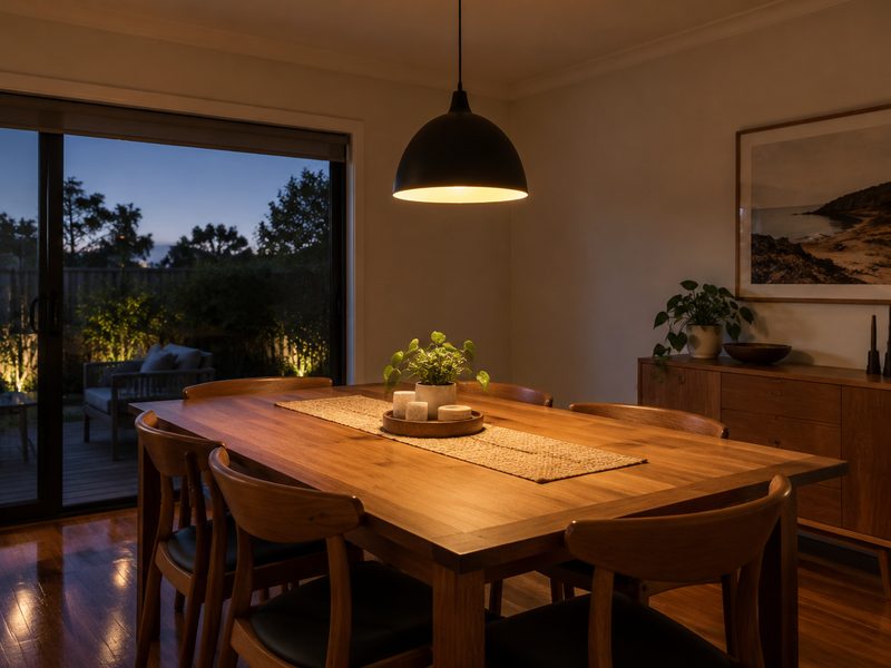 Pendant light over a dining table