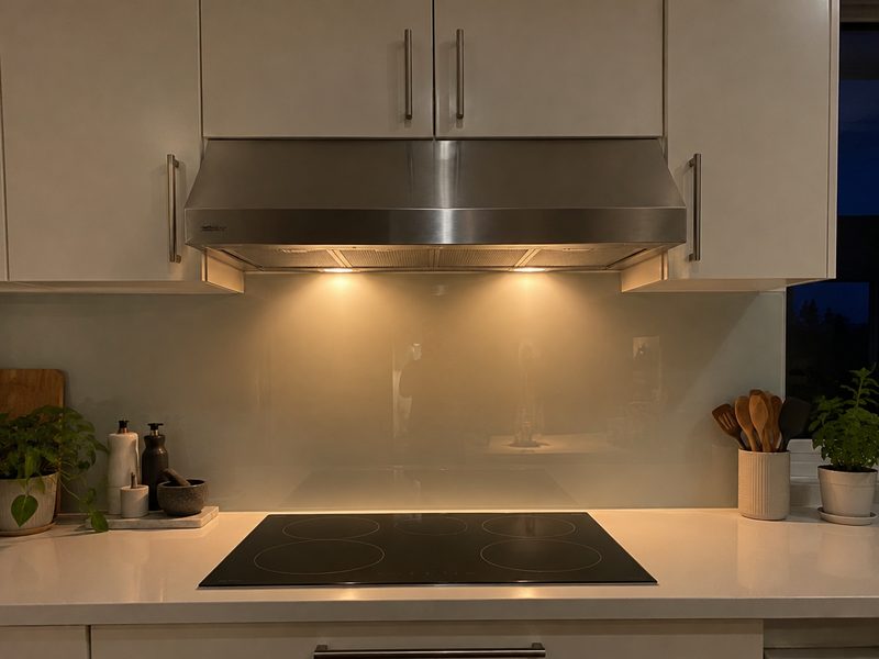 Rangehood above a cooktop