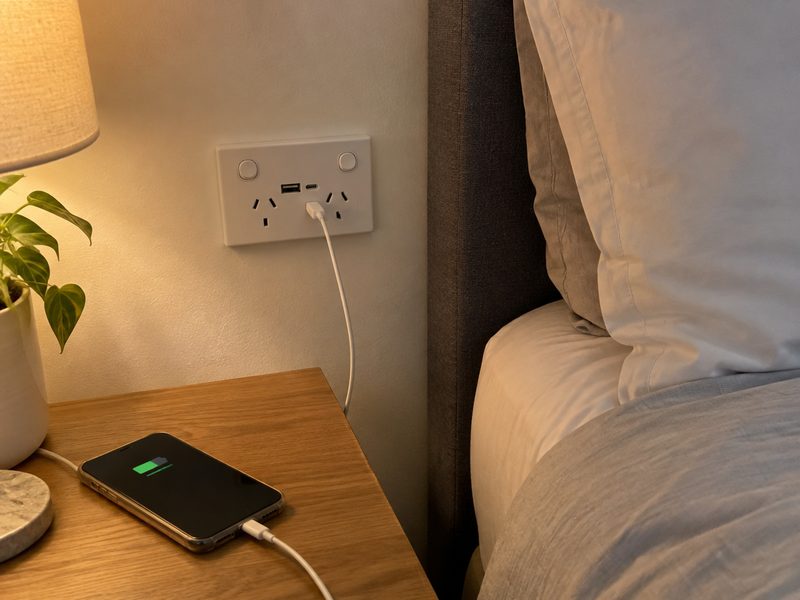 USB power point beside a bed